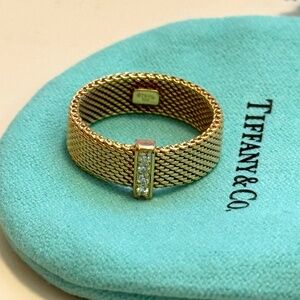 Tiffany & Co. Somerset 18 Karat Yellow Gold and Diamond Mesh Ring Size 9
